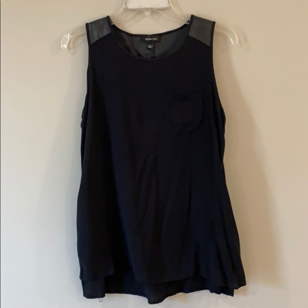 Ladies Black Swing Tank with Faux Leather Accents